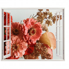 Autocolant decorativ, Fereastra, Arbori si flori, Multicolor, 83 cm, 537ST