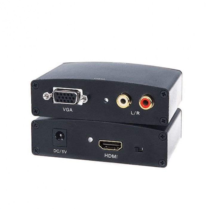 Convertor / Adaptor de la VGA la HDMI, Full HD, adaptor activ bidirectional cu alimentare, de calitate superioara