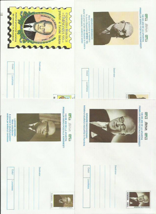 ROMANIA 1998 / 1999 -lot 13 intreguri postale- Filatelisti Personalitati