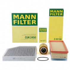 Pachet Revizie Filtre Aer + Polen + Ulei Mann Filter Audi Q5 8R 2008→ 2.0 TDI 120-177 PS C32130 + CUK2450 + HU719/7X