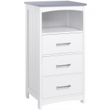 Kleankin Dulapior de Baie cu Raft Deschis si 3 Sertare, Design Ridicat din MDF, 40x33x80cm, Alb | Aosom Ro