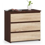Cumpara ieftin Comoda, placa laminata, 3 sertare, stejar Wenge si Sonoma, 60x35x57 cm, Akord Furniture Factory