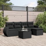 Cumpara ieftin Set mobilier de grădină cu perne, 6 piese, negru, poliratan