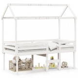 Cumpara ieftin Pat inalt cu acoperis, alb, 75x190 cm, lemn masiv de pin