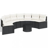 Canapea de gradina cu perne, semi-rotunda, negru, poliratan