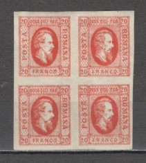Romania.1865 Principele Cuza in oval 20 Par. rosu tip I+II bloc 4 XR.20