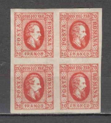 Romania.1865 Principele Cuza in oval 20 Par. rosu tip I+II bloc 4 XR.20 foto