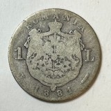1 leu 1881 Moneda Argint Romania Carol I Domn