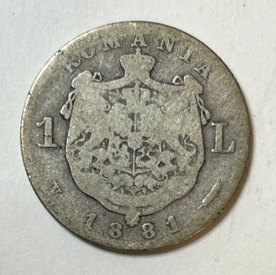 1 leu 1881 Moneda Argint Romania Carol I Domn foto