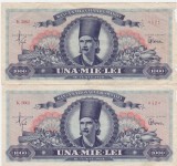 Lot 2 bancnote Rom&acirc;nia 1000 lei 1948, seria K.3062, numere consecutive 0420 și 0421