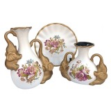 Set 2 vaze decorative si farfurie din ceramica, Flori si Elefanti, Alb, 445H-2