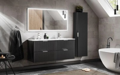 Set Mobilier baie, MDF, 5 piese, 120 cm, Adel Negru culoare mat foto