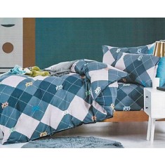 Lenjerie de pat pentru o persoana cu husa de perna patrata, Carouri, bumbac ranforce, gramaj tesatura 120 g/mp, multicolor, 3 piese