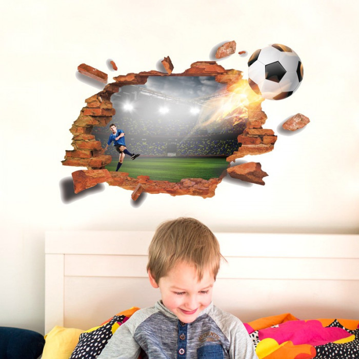 Sticker decorativ , Gaura in perete, fotbal 88 cm, 1263ST