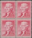 SUA 1954 - Thomas Jefferson, uzual 2c, bloc de 4 neuzat