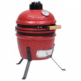 Grătar cu afumătoare 2-&icirc;n-1 Kamado, roșu, 56 cm, ceramică