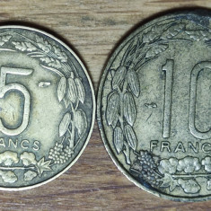 Africa Ecuatoriala & Camerun - 5 + 10 Francs / Franci 1958 - an unic de batere