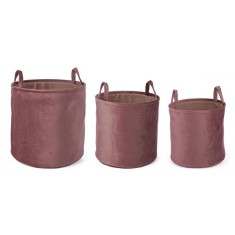 Set 3 cosuri depozitare din catifea roz diametru 38 cm x 38 h