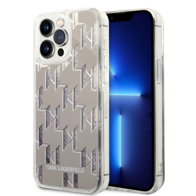 Husa pentru iPhone 14 Pro Max - Karl Lagerfeld Hardcase Liquid Glitter (KLHCP14XLMNMS) - Silver Monogram foto