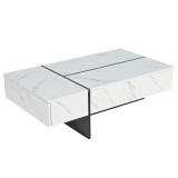 Masă de cafea modernă cu iluminare LED, 3 sertare spațioase, 105x60x35 cm, Alb