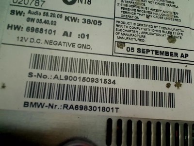 Cod Deblocare 2005 BMW 3 Series (E90) Sedan 320d 16V CD PLAYER RA698301801T foto