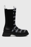 Desigual cizme femei, culoarea negru, cu toc plat