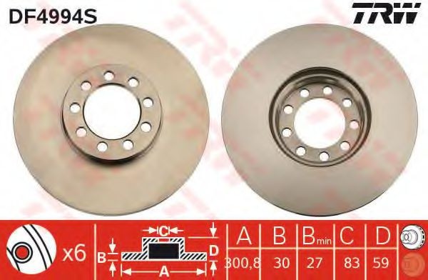 Disc frana IVECO DAILY V caroserie inchisa/combi (2011 - 2014) TRW DF4994S
