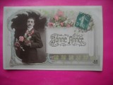 HOPCT 12042 ANUL 1910 FELICITARE VECHE-BARBAT - ELEGANT -FRANTA-EUROPA -TCV -ROMANTICA-STAMPILOGRAFIE TIMBRU -CIRCULATA
