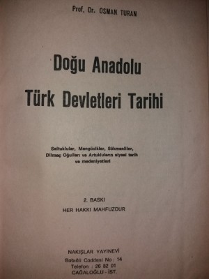OSMAN TURAN - DOGU ANADOLU TURK DEVLETLERI TARIHI {1980} foto