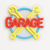 Reclama luminoasa LED Neon &bdquo;GARAGE&rdquo; - chei incrucisate, 31.5 &times; 27 cm, USB &mdash; Potrivit: garaj, service auto, vitrina magazin - Temark&reg;