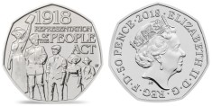 MAREA BRITANIE █ MONEDE COMEMORATIV █ 50 Pence █ 2018 █ PEOPLE ACT 1918 █ UNC