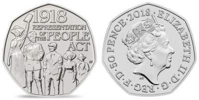 MAREA BRITANIE █ MONEDE COMEMORATIV █ 50 Pence █ 2018 █ PEOPLE ACT 1918 █ UNC foto