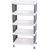 Comoda/raft plastic, MagicHome, pe roti, 5 polite, gri si alb, max 25 kg, 49x29x97 cm