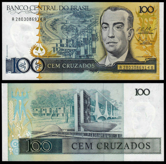 BRAZILIA █ bancnota █ 100 Cruzados █ 1986-1988 █ P-211c █ UNC █ necirculata