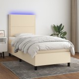 VidaXL Pat cu arcuri, saltea și LED, crem, 90x200 cm, textil 3134770