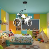 Lustra LED pentru copii tip motocicleta, 40W, lumina 3 &icirc;n 1, negru/alb