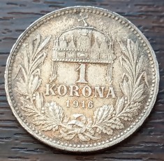 (A968) MONEDA ARGINT UNGARIA - 1 KORONA 1916, FRANZ JOSEPH, PATINA SUPERBA, MAI RARA