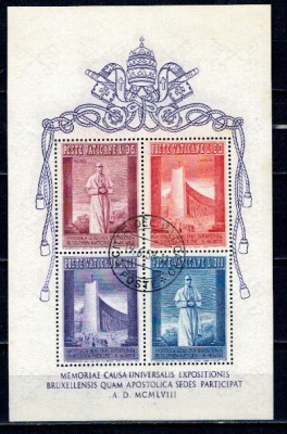 Vatican 1958 - Expo Bruxelles, colita cu stampila prima zi foto