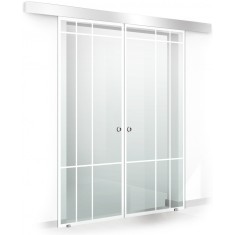 Usa culisanta Boss &reg; Duo model Event alb, 60+60x215 cm, sticla Gri securizata, glisanta in ambele directii