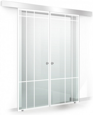 Usa culisanta Boss &amp;reg; Duo model Event alb, 85+85x215 cm, sticla Gri securizata, glisanta in ambele directii foto