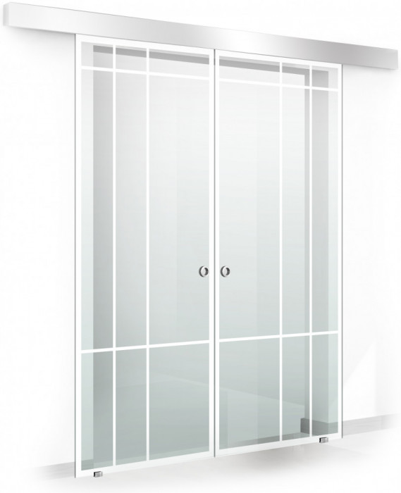Usa culisanta Boss &reg; Duo model Event alb, 60+60x215 cm, sticla Gri securizata, glisanta in ambele directii