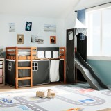 VidaXL Pat etajat de copii cu turn alb/negru 90x200 cm lemn masiv pin