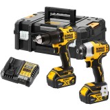 Set 2 scule profesionale pe acumulator DeWALT DCK2062M2T, 18V XR, motor fara perii, masina de gaurit cu percutie DCD709, masina de insurubat cu impact