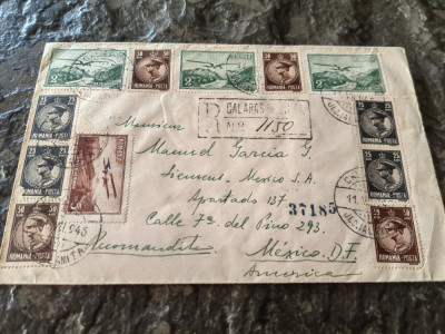Plic circulat Calarasi- Mexico 1934, unicat, francatura exceptionala,27 timbre foto