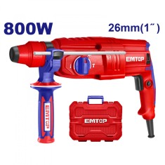Ciocan Rotopercutor EMTOP ERHRL801, 230V, 800W, 2.5J, Mandrina SDS Plus, Rata Impact 4000 bpm, 3 Burghie &amp; 2 Dalti Incluse, 1 set suplimentar de perii