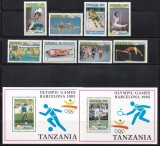 Tanzania 1992 - Jocurile Olimpice - Albertville și Barcelona, Serie+2 Colite,MNH, Nestampilat