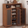 Pantofar hol HAWIRE PF-03 cu 3 usi, din bambus, 100x90x31 cm, model vertical, depozitare incaltaminte, design retro, ventilat