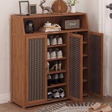 Pantofar hol HAWIRE PF-03 cu 3 usi, din bambus, 100x90x31 cm, model vertical, depozitare incaltaminte, design retro, ventilat
