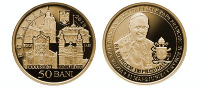 MONEDA ROMANIA - 50 BANI 2019, VIZITA APOSTOLICA PAPA FRANCISC IN ROMANIA- PROOF foto