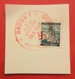 Protectoratul Boemia și Moravia 1942 &ndash; Timbru 50h &bdquo;Frunza de Tei&rdquo; pe fragment cu ștampilă comemorativă BR&Uuml;NN (Brno)